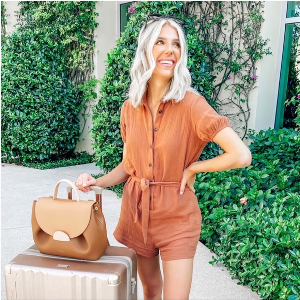 Petal & Pup Rust Short Sleeve Button Romper